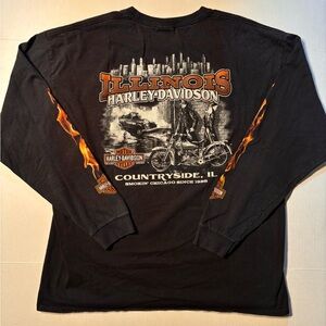Vtg Harley Davidson Motorcycle Chicago Mobster Flames Hit Long Sleeve Tshirt XXL
